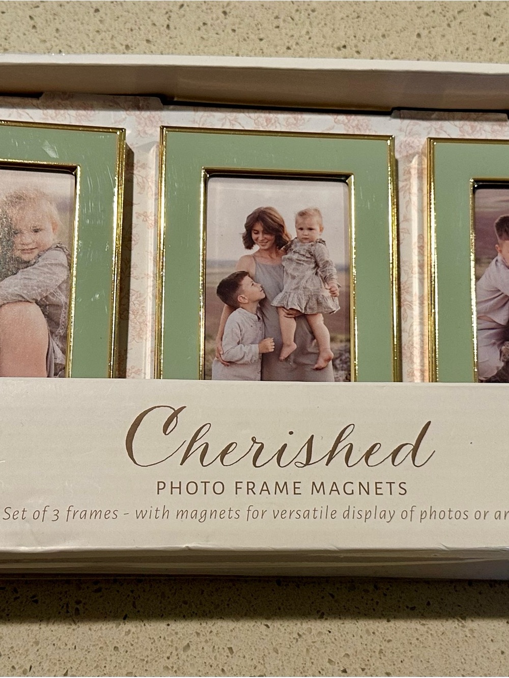 Cherish Mint Green and Gold Photo Frame Magnets - Set of 3